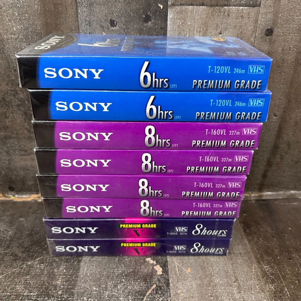 SONY Premium VHS 8 Hour T160 Tapes