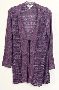 Women Purple Multi Cardigan Open Front Knit Sweater M Boho Career Casual Y2K - Picture 1 of 8