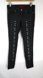 Vintage Tripp NYC Pants Size 3 Womens Black Y2K Skinny Fit Punk Goth Lace Up Zip - Picture 1 of 5