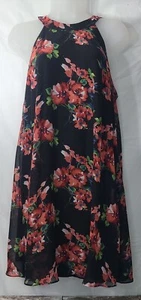 Abito donna Betsy Johnson Halter ALine nero rosso stampa floreale senza maniche taglia 4 - Foto 1 di 13