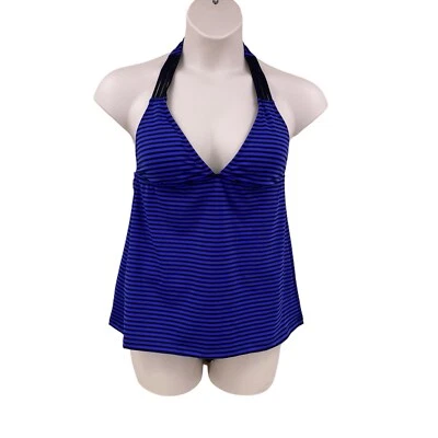 Mossimo Womens 2 pc Swimsuit Navy Blue Black Stripe Size XL Halter Top - Image 1 of 4