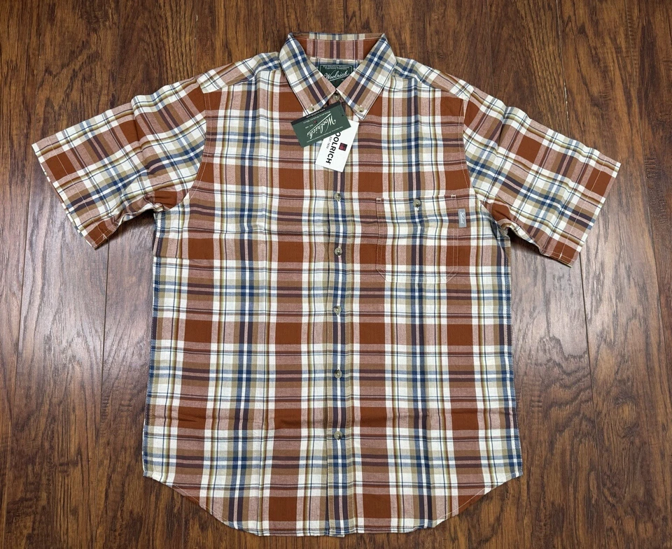 Woolrich Woolen Mills Mens M Poplin Plaid S/s Button Down Shirt Rockabilly