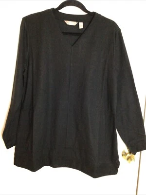 Denim and Co. Suéter túnica Comfort Zone negro cuello en V dobladillo dividido L Foto 1 de 4
