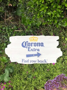 Corona Extra Find Your Beach Arrow Beer Bar Pub Wood Sign Mirror - Picture 1 of 3