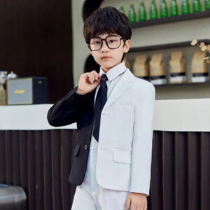 Boy Formal Coat Jacket Suit Slim Blazer Two-tone Long Sleeve Performance Jacket - Picture 1 of 9