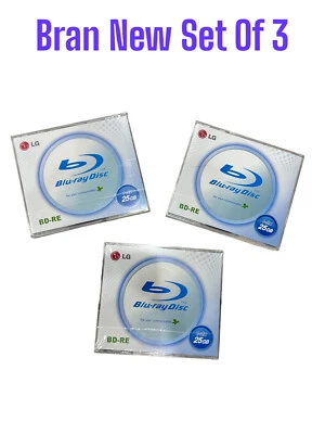 LG 3 Pack Set Blank Rewritable BD-RE 1X2  Blu-ray Discs 25GB With Jewel Case 🔥 - Image 1 of 4