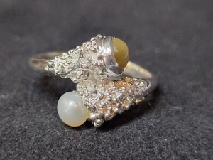 Natural Pearl & Moonstone 925 Sterling Silver Ring Size 7 2585 - Picture 1 of 8