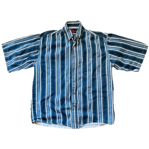 Box Office Mens Blue Striped Short Sleeve Button Up Size Large Vintage Heavy - Picture 1 of 12
