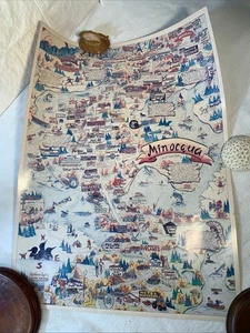 Minocqua Wisconsin Map Print Poster Paul Sandi Nadon 1985 The Island City Lake - Picture 1 of 16
