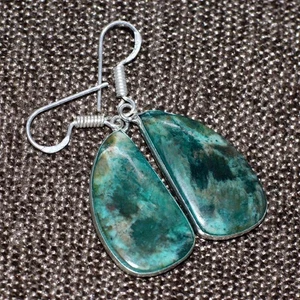 925 Silver Plated Green Fossil Coral Earrings Gemstone Size 1.8" JW - Foto 1 di 3