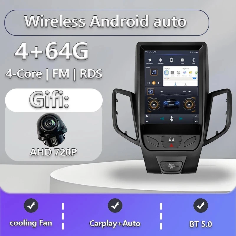 Radio estéreo Android 64 GB GPS navegación WiFi Carplay DSP para Ford Fiesta 2009-16 9,7" Foto 1 de 4