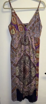 Lucky Brand Dress Maxi Tiered Floral Boho Hippie XL Paisley Purple Rope Strap - Image 1 of 4