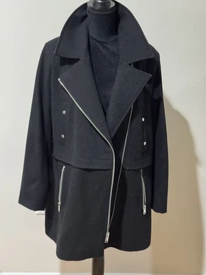 Ladies Marc New York Andrew Marc Black Wool Blend Coat/Jacket 14 Zip Up Pockets — 第 1/4 张图片