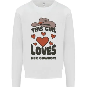 This Girl Loves Her Cowboy Kids Sweatshirt Jumper - Picture 1 of 25