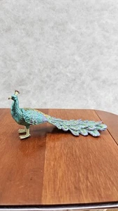 PEACOCK BIRD PEWTER Hinged Enameled TRINKET BOX Jewels FEATHERS Magnetic Close - Picture 1 of 7