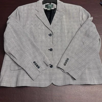 Lauren Ralph Lauren LRL Wool Viscose Houndstooth Navy Black Blazer Jacket 22W - Image 1 of 4