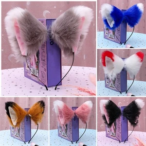 Faux Fur Cat Fox Ears Headband Lolita Cosplay Party Costume Hair Accessories - Picture 1 of 37