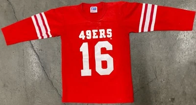 Vintage Joe Montana 49ERS #16 Jersey, Youth Medium 10/12, 1980’s, 100% Polyester Foto 1 de 4