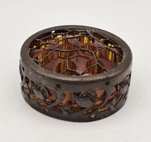 Rana flor de vidrio cúpula nube ámbar vintage en jaula de metal floral hecha en Inglaterra - Imagen 1 de 15