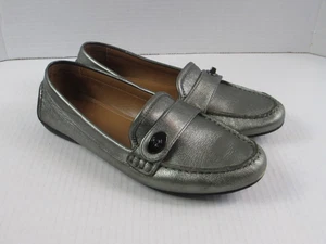 Mocasines de cuero metálico COACH Flash 8 planos de conducción de peltre plateado A9377 - Imagen 1 de 9