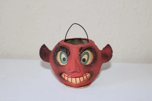 Vintage Halloween Paper Mache Cardboard German Red Devil Lantern Germany - Picture 1 of 11
