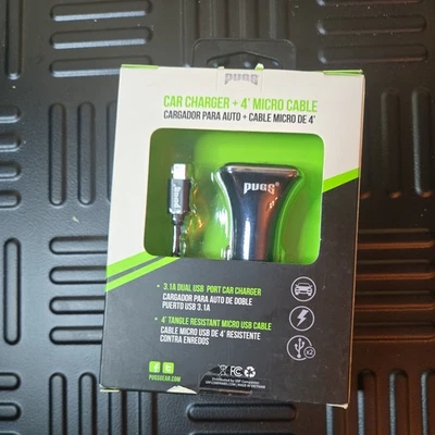 Pugs Gear Car 12V Charger w/ Micro USB Samsung 4' Cable Black Model 699/186 A232 - Image 1 of 2