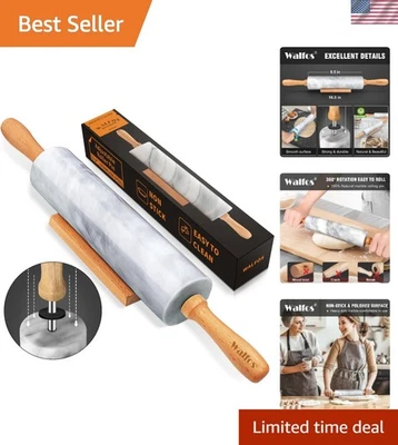 Elegante rodillo de mármol de 16,5 pulgadas con asas de madera y base - gris y blanco Foto 1 de 4