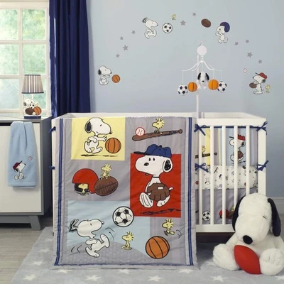 Juego de cama deportiva Snoopy de 3 piezas azul Bedtime Originals Foto 1 de 4