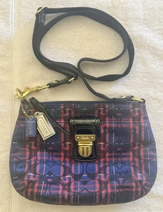 Coach Signature Blue Red Tartan Plaid Crossbody Handbag Purse - Picture 1 of 4