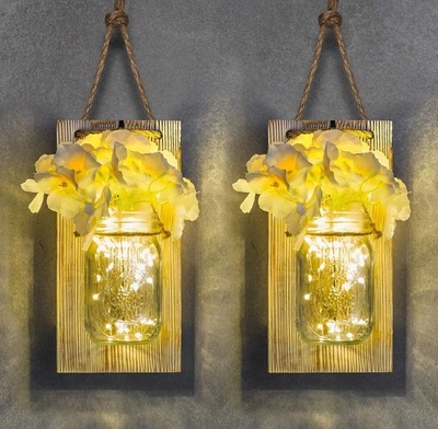 Hanging Glass Jar Lantern Light Candle Holder Wedding Decoration Home Garden 2pc - Image 1 of 4