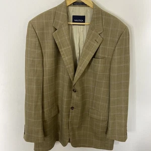 Nautica Men 44L Wool Check Blazer Sports Coat Yellow Green Beige - Picture 1 of 10