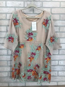 SOFT ENVIRONMENT bestickte Mariella Seidentunika Damen L beige Blumen Boho - Bild 1 von 15