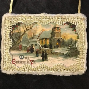 Antik Look Schrott Weihnachtsschmuck, 2-seitig, Kirche--Schnee, Handarbeit - Bild 1 von 6