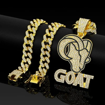 Ожерелье со стразами коза блестящая подвеска кубинская цепочка ожерелье ювелирные изделия хип-хоп мужчин - Изображение 1 из 4