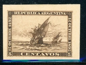 ARGENTINA 1892 Discovery Specialized: Scott #91 5c Brown PROOF on Card $$$ - Picture 1 of 1