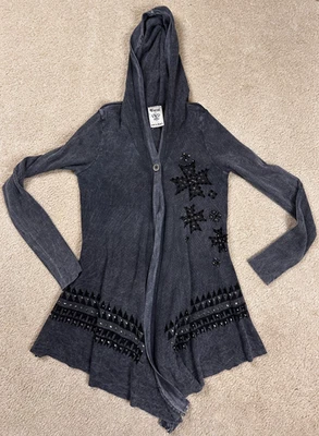 Cardigã com capuz feminino grande vintage gótico com strass cruzado Y2K - Imagem 1 de 4