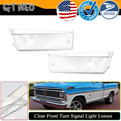 FOR 1970 1971 1972 FORD F-100 F-250 F-350 TRUCK PARKING SIGNAL LIGHT LENSES PAIR - Image 1 of 4