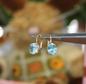 2 Ct. Tw. Oval Blue Zircon 14k Yellow Gold Lever Back Earrings - Picture 1 of 8