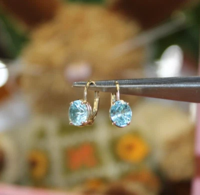2 Ct. Tw. Oval Blue Zircon 14k Yellow Gold Lever Back Earrings - Image 1 of 4