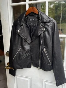 New Madewell Washed Leather Moto Motorcycle Jacket size S Small Black E0488 NWT - Picture 1 of 7
