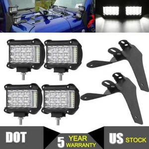 4" LED Work Light Bar Combo Pods + A-Pillar Mount Brackets For Jeep Wrangler JL - Picture 1 of 12