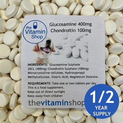 THE VITAMIN SHOP Glucosamine 400mg Chondroitin 100mg DOG JOINT CARE High Strength 180 Tablets.