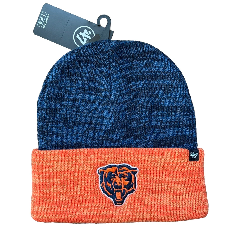 '47 Brand NFL Chicago Bears Navy With Orange Cuff Bear Logo Knit Beanie