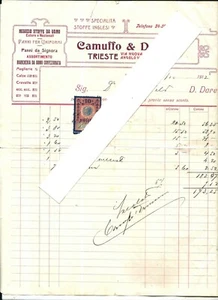 crv 090 1912 TRIEST - ENGLISCHE STOFFE CAMUFFO & DAMIANI - Rechnung gestempelt - Bild 1 von 1