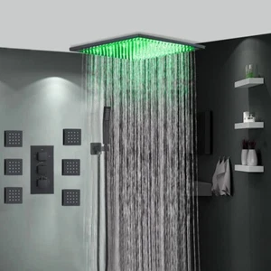 Luxury Thermostatic Shower Faucet Set 8in LED Ceiling Shower Head Combo System - Picture 1 of 12