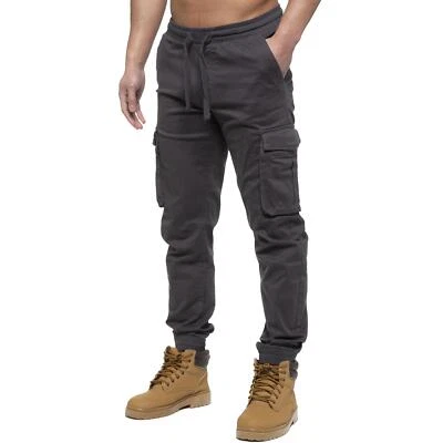 Enzo Cargo Trousers Mens Combat Joggers Elasticated Waist Military Camo Pants - Image 1 of 2