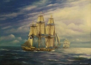 HMS Primrose & spanischer Sklave vor Westafrika, vom Künstler signierter Druck 17 Zoll x 11 Zoll - Bild 1 von 1