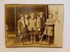 Vintage Black &amp; White Photo 8 1/4 X 6.5&quot; Men With Cat On Pole Carboard Backing