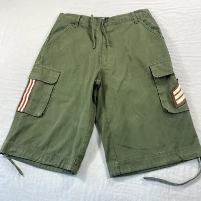 RAW BLUE Cargo Shorts Mens 32 Green Military Patches Baggy Y2K 11" Inseam - Image 1 of 4