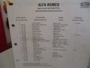 PAINT COLOUR REFERENCE 1968 ALFA ROMEO COLOUR CODE SAMPLES AUTOMOTIVE  PAINT - Bild 1 von 1
